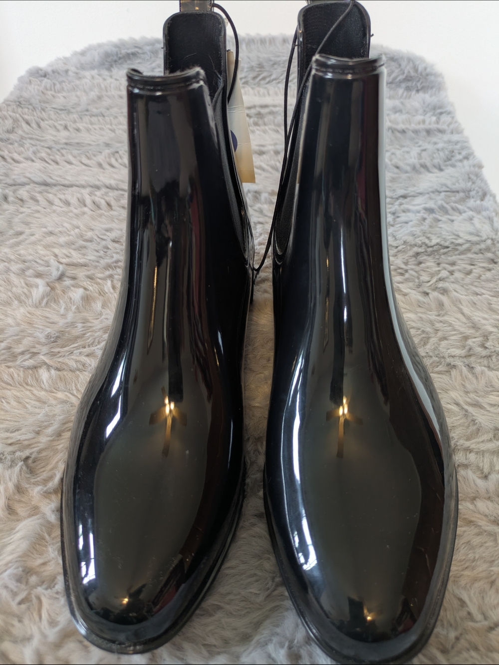 a new day Women's Waterproof Black Patent Ankle Boots
